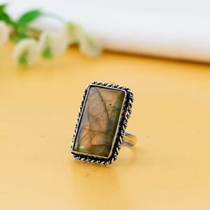 Arts Crystal Products Natural Labradorite Ring Set for Women,Vintage Joint Knuckle Stackable Rings Oval Gemstone Ring