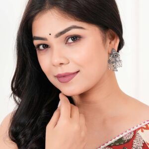 Women's Indian Traditional AZ838-OXidised Silver Earrings For Women | Elephent Design Jumki Wedding Wear