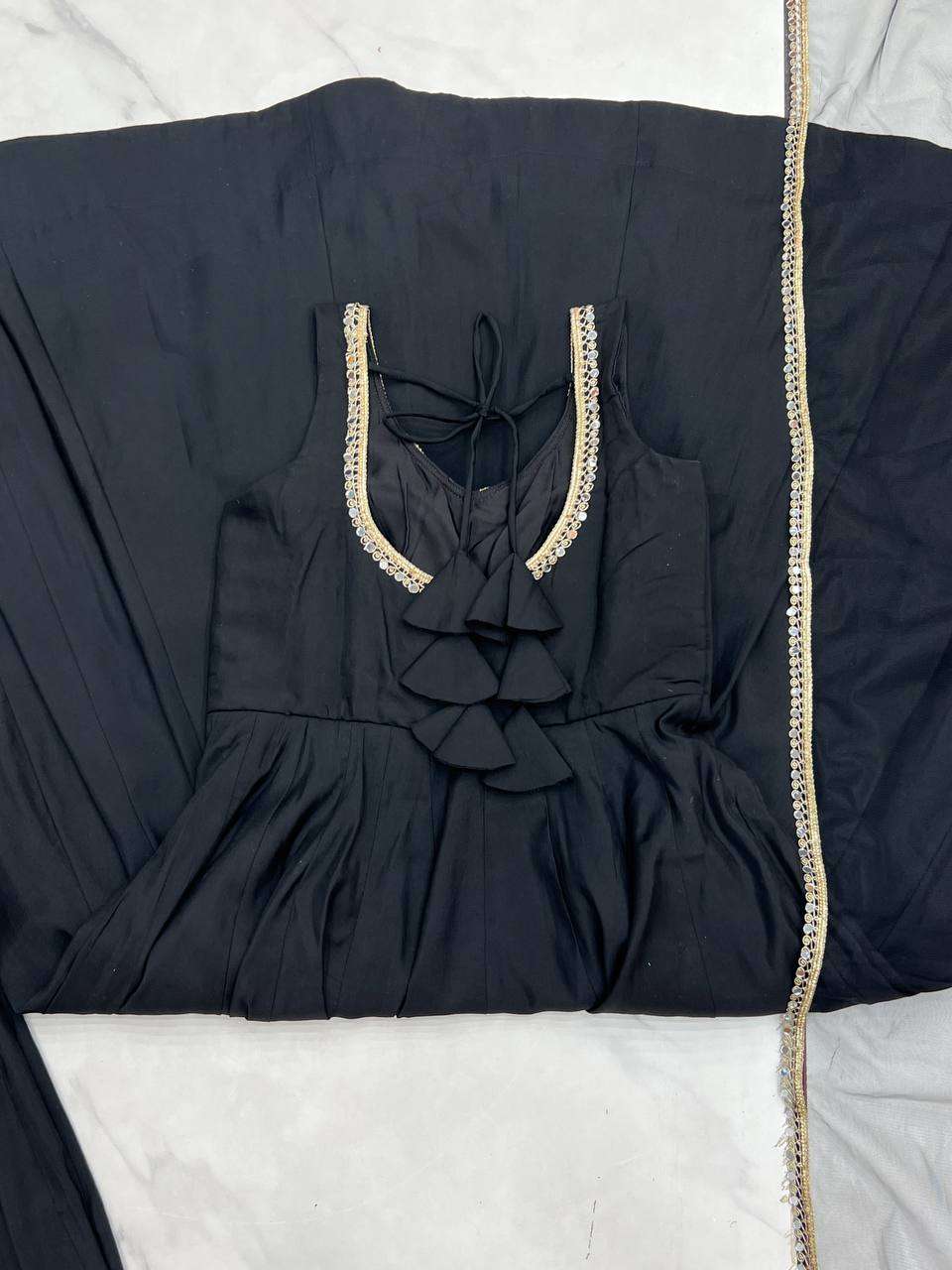 Womens Pure Romansilk Chanderi Anarkali Kurti with Pant & Dupatta Set - Image 2