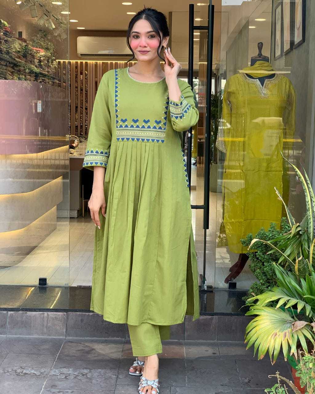 Women's Rayon Embroidered A-Line Kurti With Pant Set - Image 2