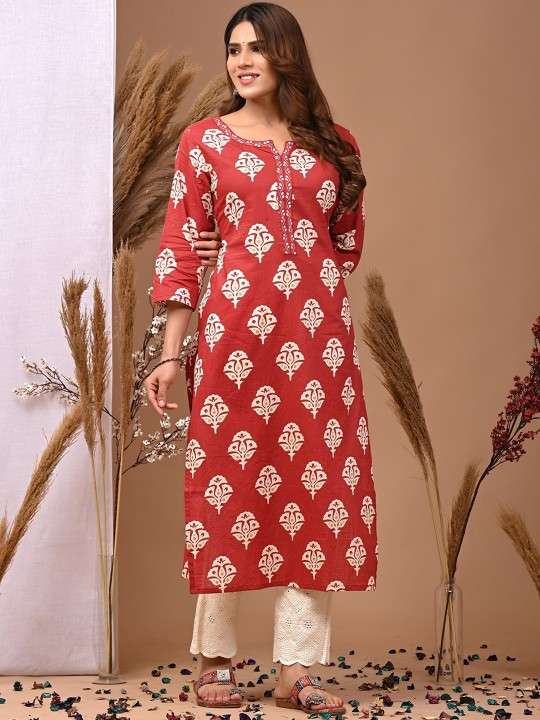 Women's Rayon Printed Straight Kurti With Pant Set